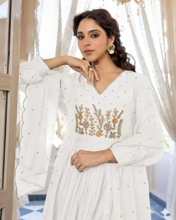 White Floral Cotton Suit Set with Dupatta