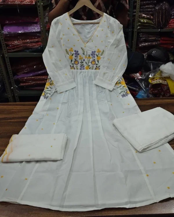 White Floral Cotton Suit Set with Dupatta