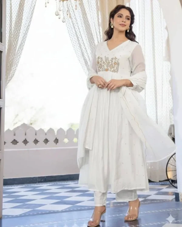 White Floral Cotton Suit Set with Dupatta