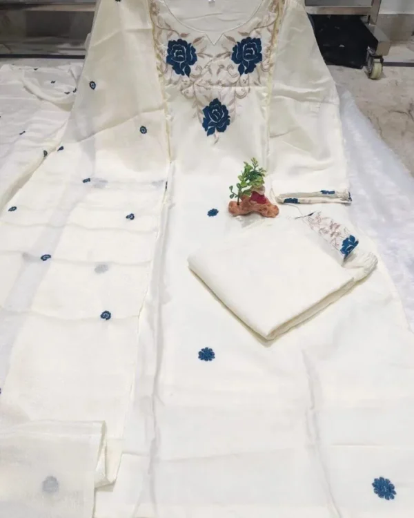 White Floral Print Cotton Suit Set