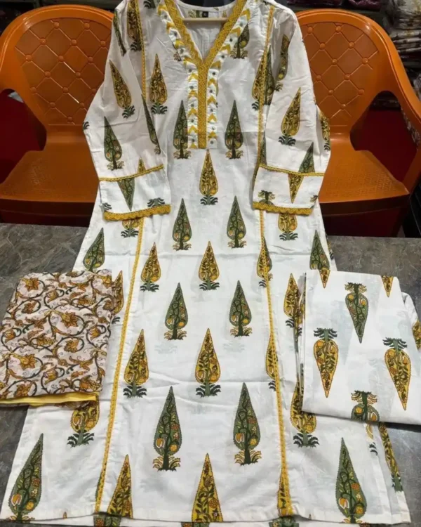 White Floral Print Kurti Set