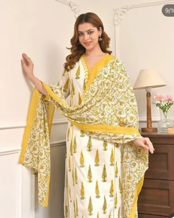 White Floral Print Kurti Set