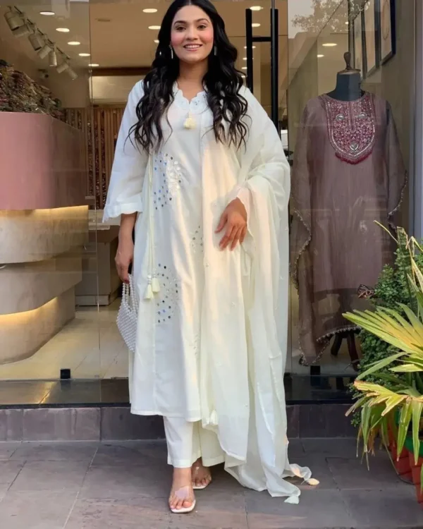 White Floral Print Style Suit Set