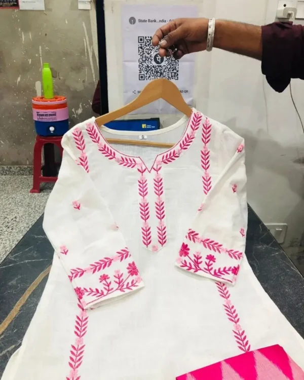White Khadi Cotton Embroidery Suit Set