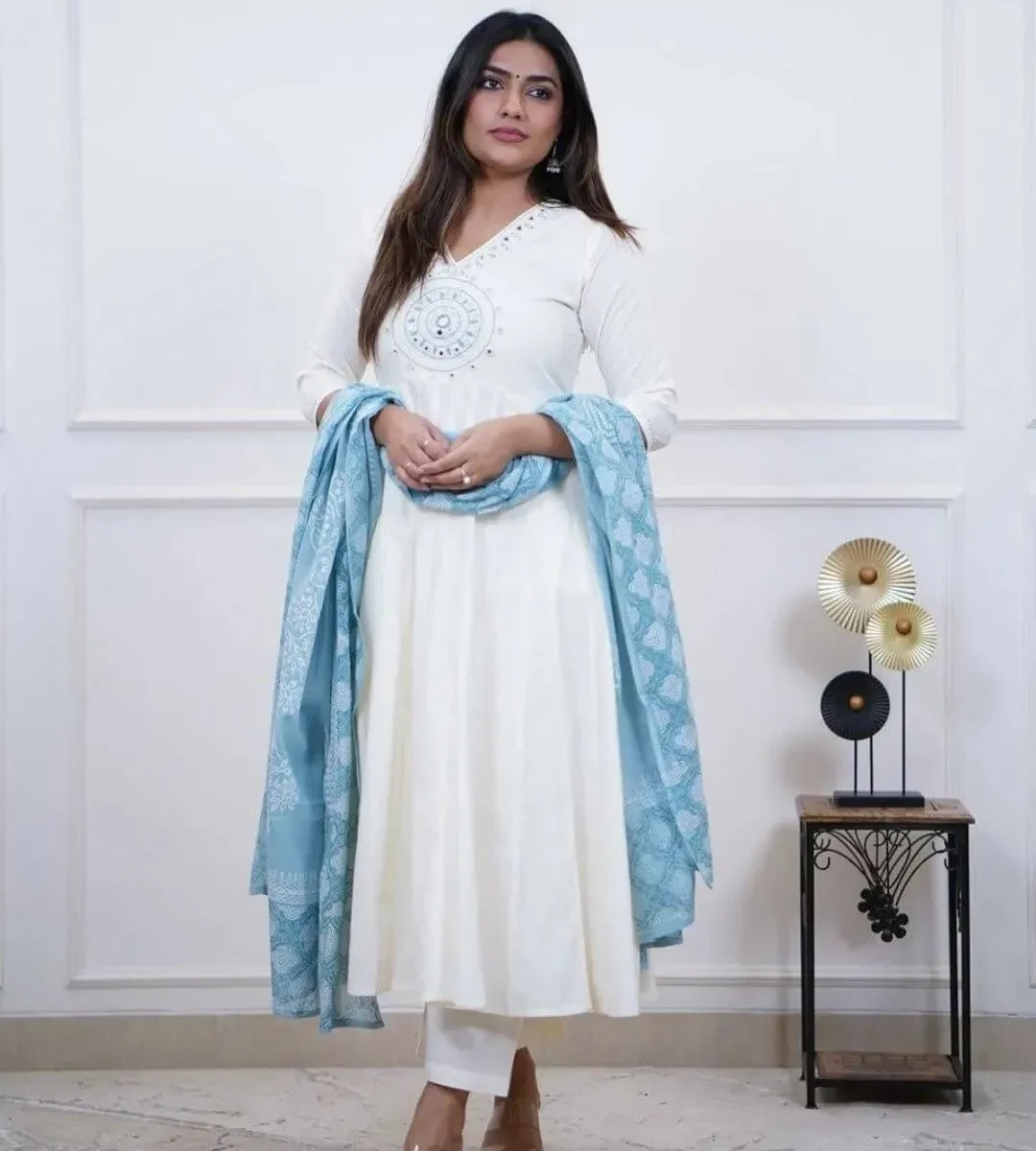 White Suit With Dupatta Set