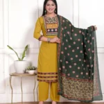 Yellow Cotton Kurti Pant Dupatta Set