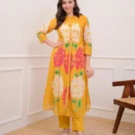 Yellow Cotton Kurti Pant Set