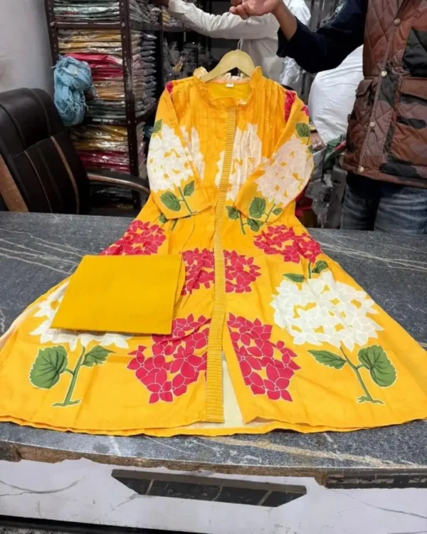 Yellow Cotton Kurti Pant Set