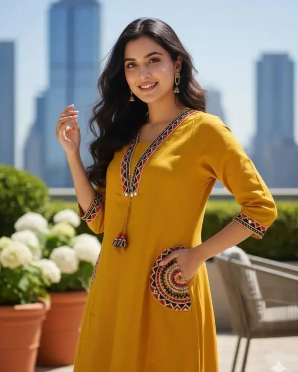 Yellow Floral Kurti With Pant