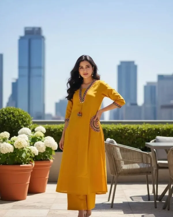 Yellow Floral Kurti With Pant