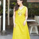 Yellow Floral Print Kurti Pant Set​
