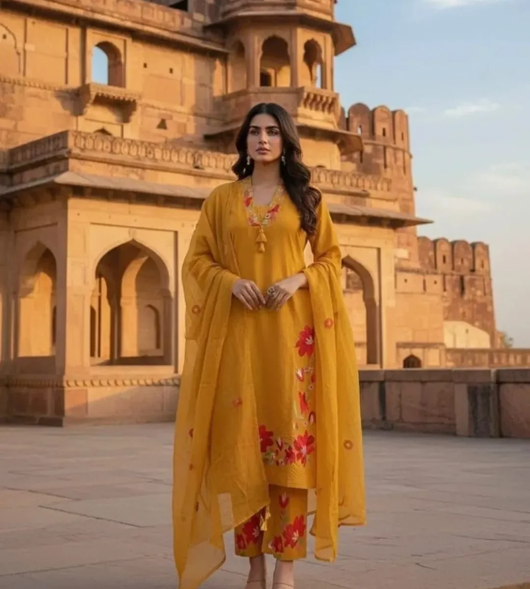 Yellow Floral Print Suit Set
