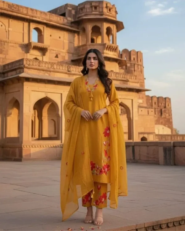 Yellow Floral Print Suit Set