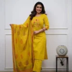 Yellow Printed Cotton Suit Set