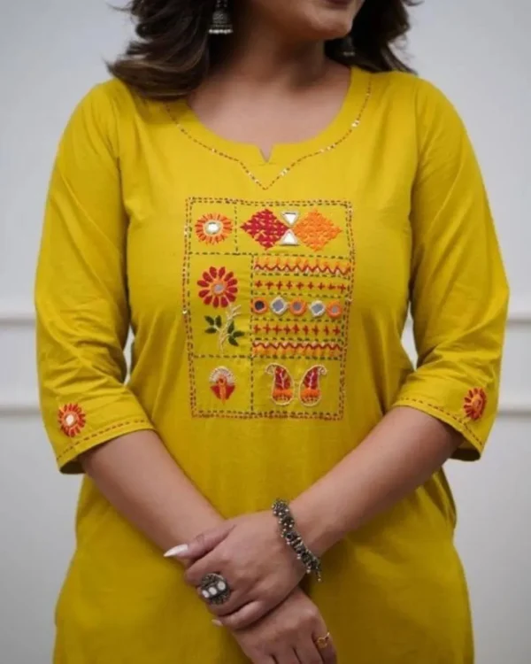Yellow Printed Cotton Suit Set