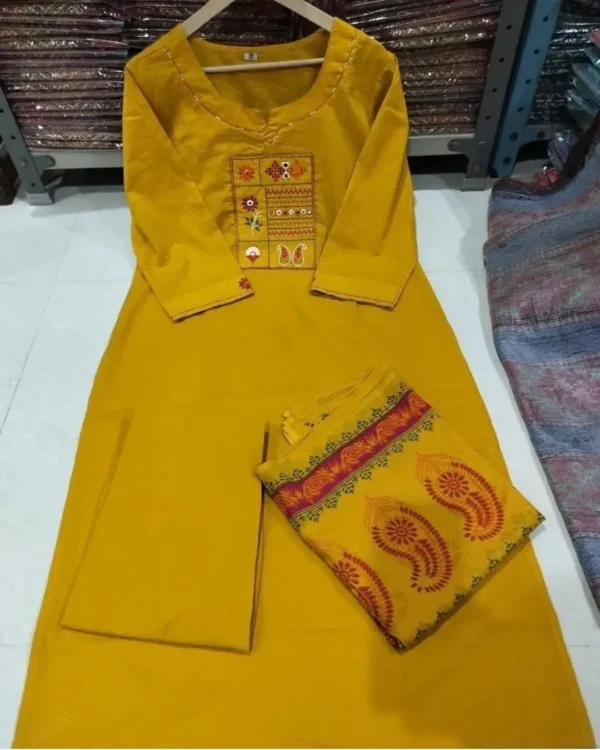 Yellow Printed Cotton Suit Set