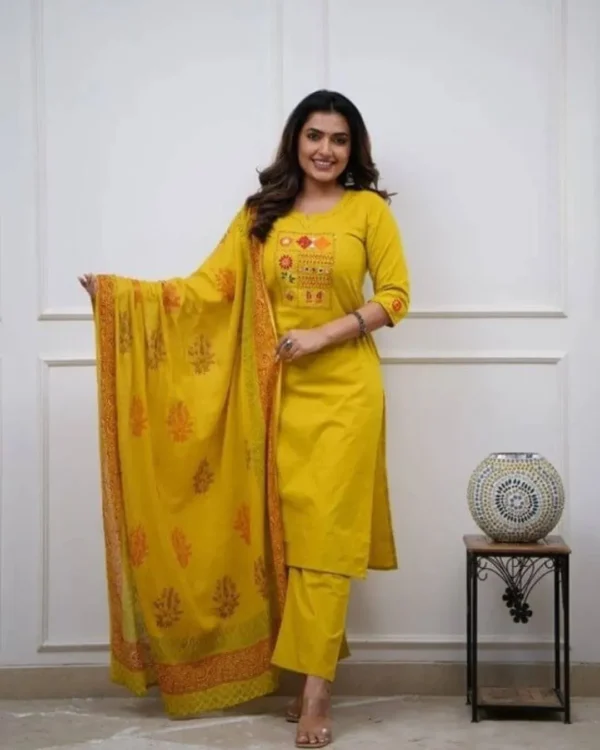 Yellow Printed Cotton Suit Set